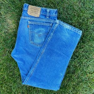 Vintage 80s Orange Tab 505 Levi’s Dark Wash Distressed Jeans MADE IN USA